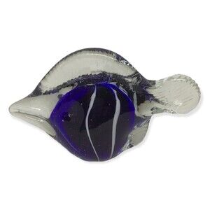 Glass Art Fish Purple White Stripe Angel Paperweight Sculpture Figurine Handmade